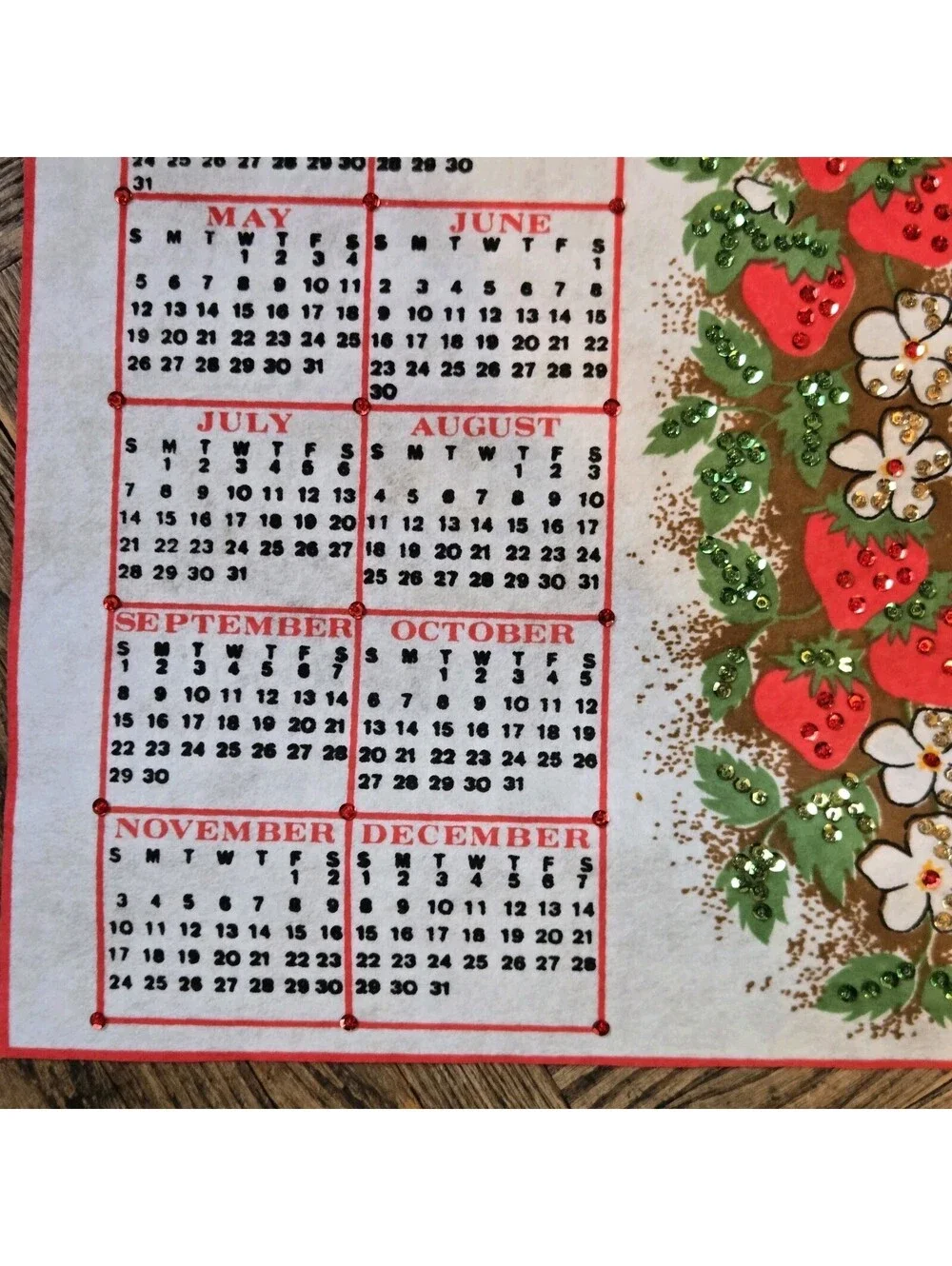 Vintage 1985 Felt Calendar Strawberry Kitchen Cottagecore Grannycore 24x12